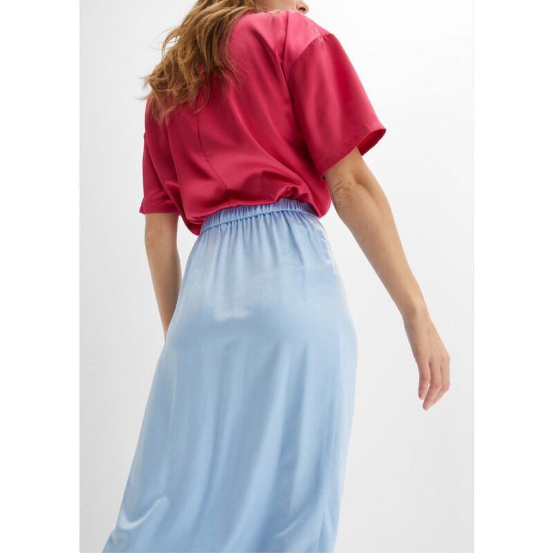 bonprix Saténová sukně v zavinutém vzhledu Modrá