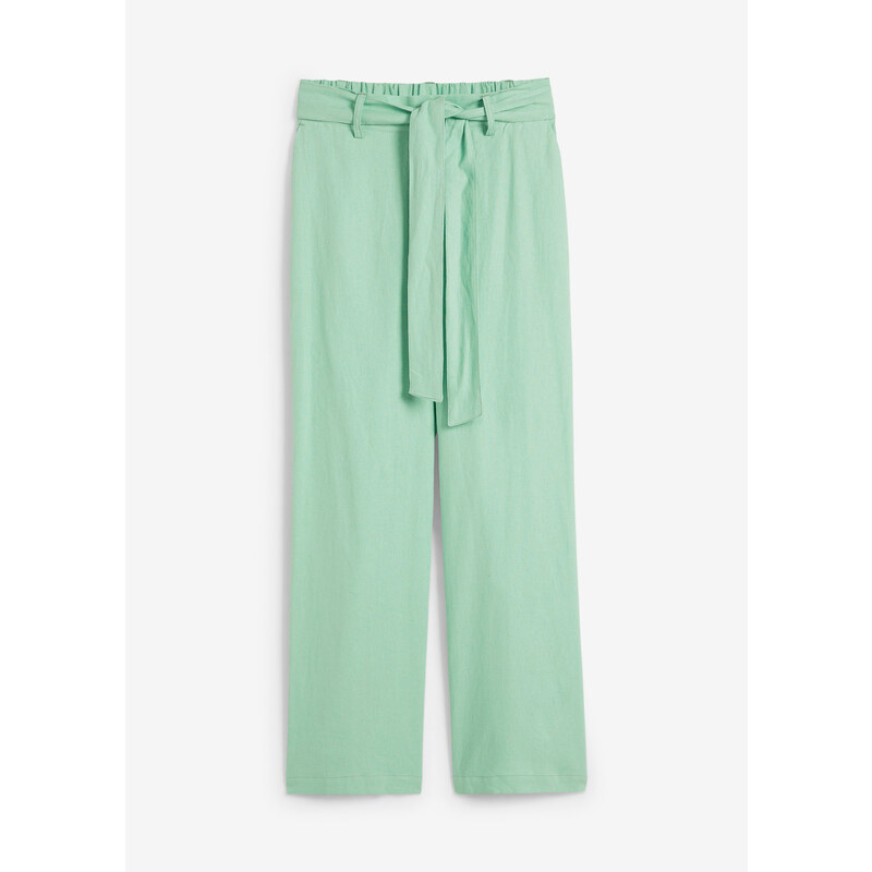bonprix Culotte kalhoty, v délce nad kotníky, se lnem Zelená