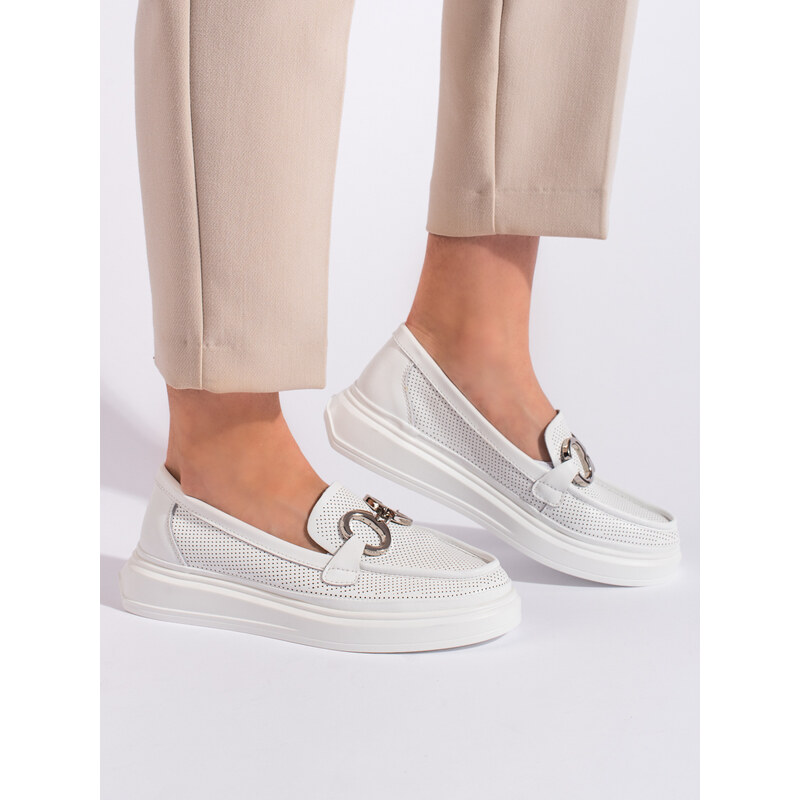 GOODIN Women's white openwork loafers