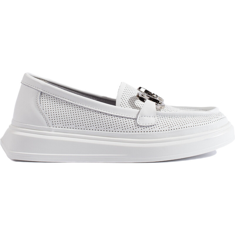 GOODIN Women's white openwork loafers