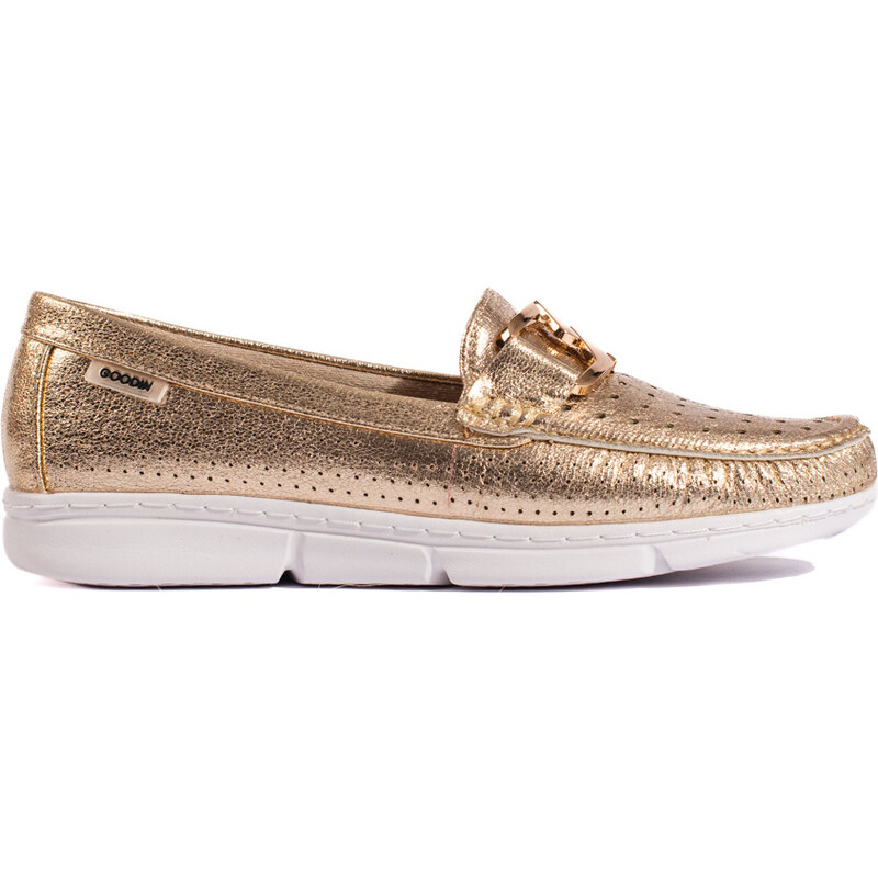 GOODIN Women's gold loafers with buckle