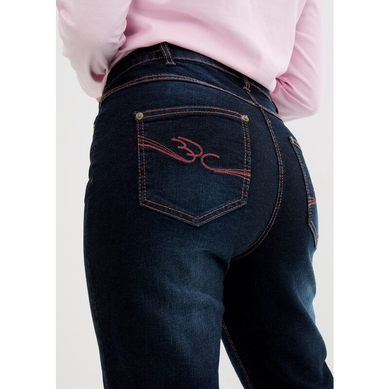 bonprix Strečové džíny s pohodlnou pasovkou STRAIGHT Modrá