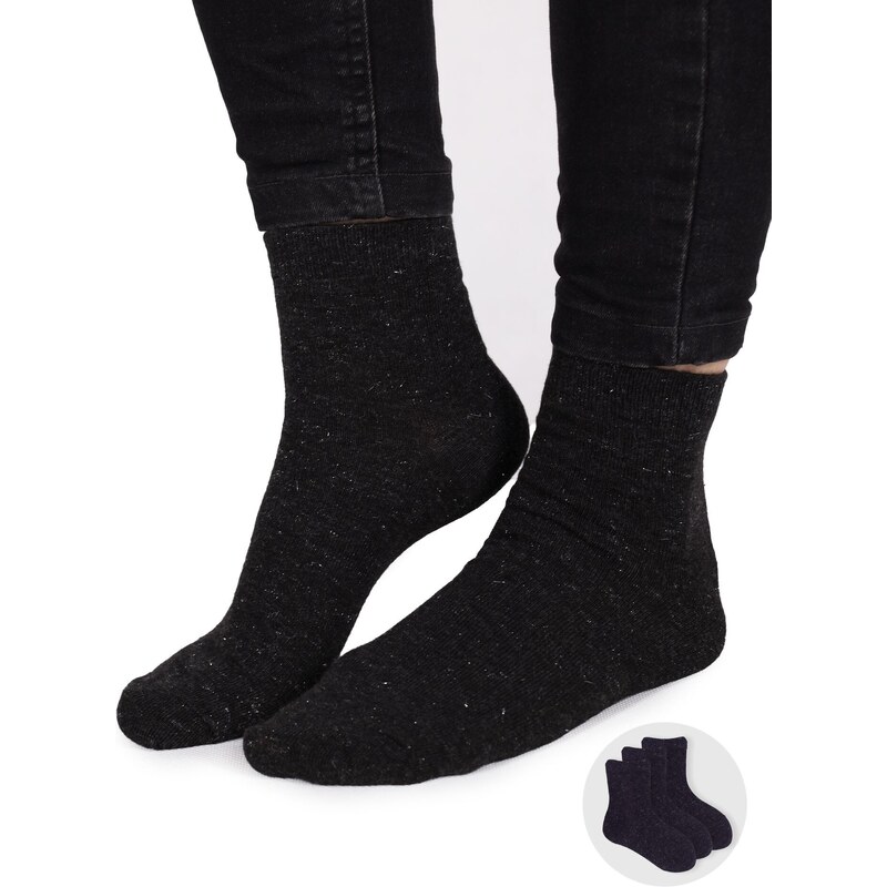 Yoclub Kids's Girls' Socks Plain With Silver Thread 3-Pack SKA-0025G-3400