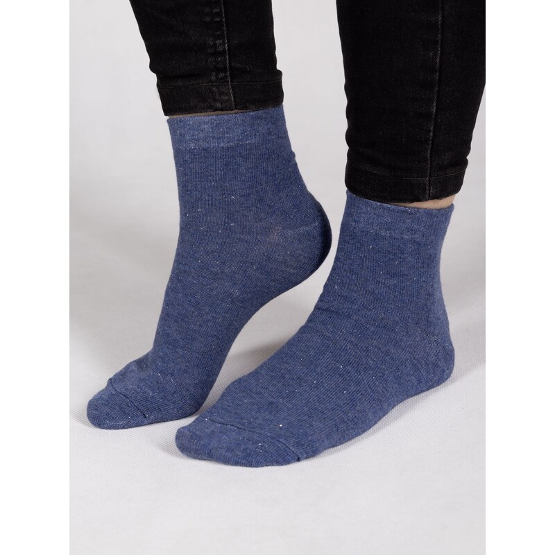 Yoclub Kids's Girls' Socks Plain With Silver Thread 3-Pack SKA-0025G-1800 Navy Blue