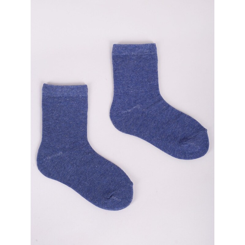 Yoclub Kids's Girls' Socks Plain With Silver Thread 3-Pack SKA-0025G-1800 Navy Blue