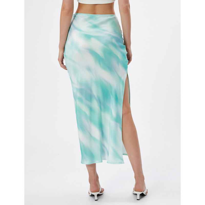 Koton Satin Midi Skirt with slits and Tie-Dye Patterned A-Line Viscose.