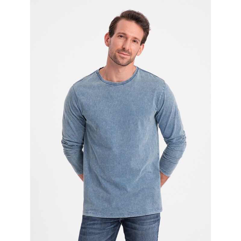 Ombre Men's wash longsleeve with round neckline - blue denim