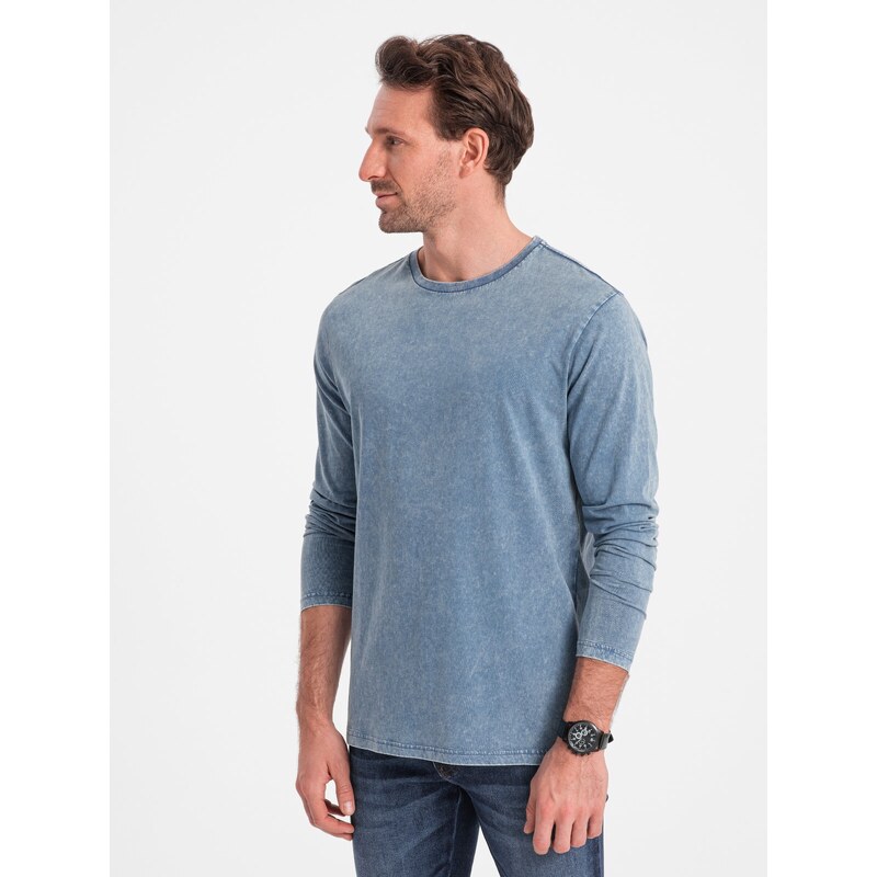 Ombre Men's wash longsleeve with round neckline - blue denim