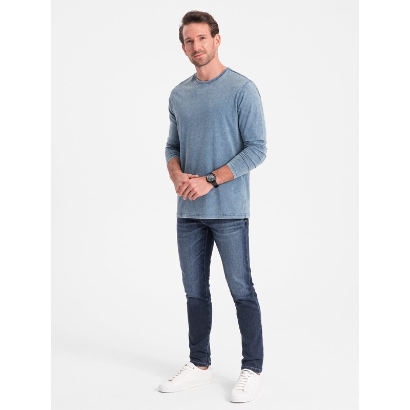 Ombre Men's wash longsleeve with round neckline - blue denim