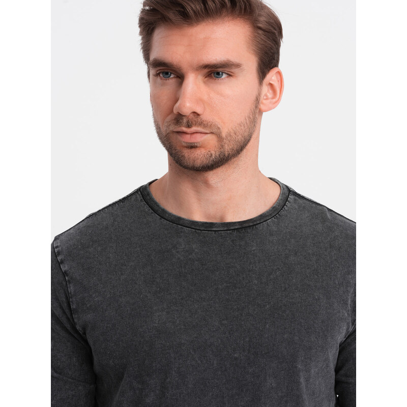 Ombre Clothing Pánské prací tričko s dlouhým rukávem a kulatým výstřihem - černé V4 OM-LSWL-0103