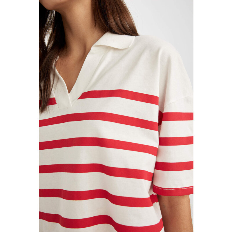 DEFACTO Relax Fit Polo Collar Striped Short Sleeve Polo T-Shirt
