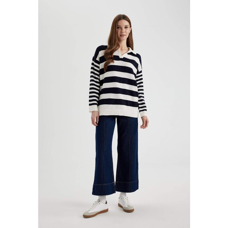 DEFACTO Regular Fit Striped Polo Neck T-Shirt Tunic