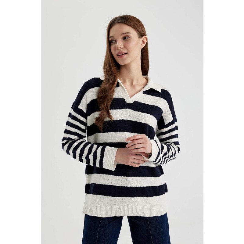 DEFACTO Regular Fit Striped Polo Neck T-Shirt Tunic