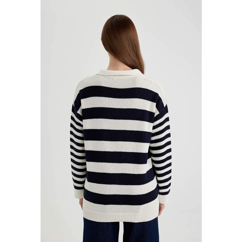 DEFACTO Regular Fit Striped Polo Neck T-Shirt Tunic