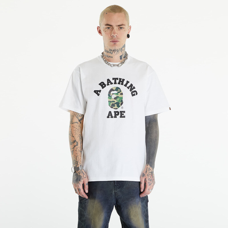 Pánské tričko A BATHING APE Abc Camo College Tee White/ Green