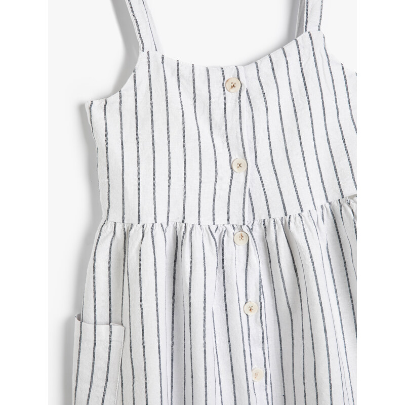 Koton Strapless Linen Dress with Button Fastening and Pocket Lined.