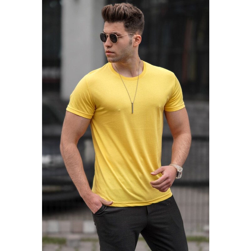 Madmext Crew Neck Basic T-Shirt Yellow 3006