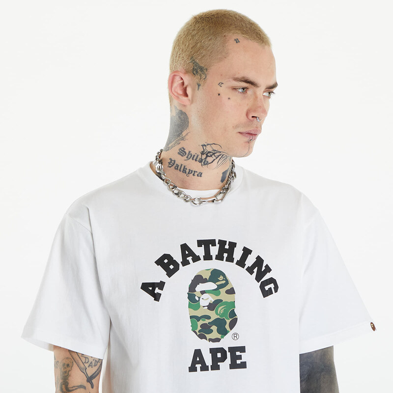 Pánské tričko A BATHING APE Abc Camo College Tee White/ Green