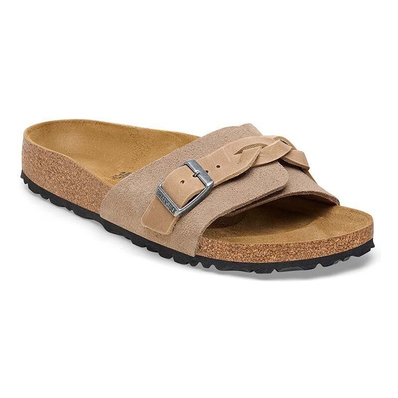 Semišové pantofle Birkenstock Oita Braided dámské, béžová barva, 1026730