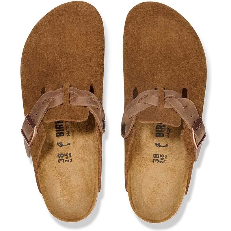 Semišové pantofle Birkenstock Boston Braided dámské, hnědá barva, 1026713