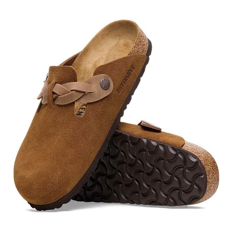 Semišové pantofle Birkenstock Boston Braided dámské, hnědá barva, 1026713