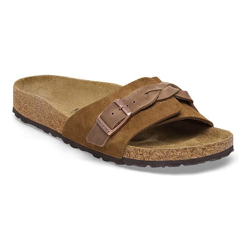 Semišové pantofle Birkenstock Oita Braided dámské, hnědá barva, 1026742