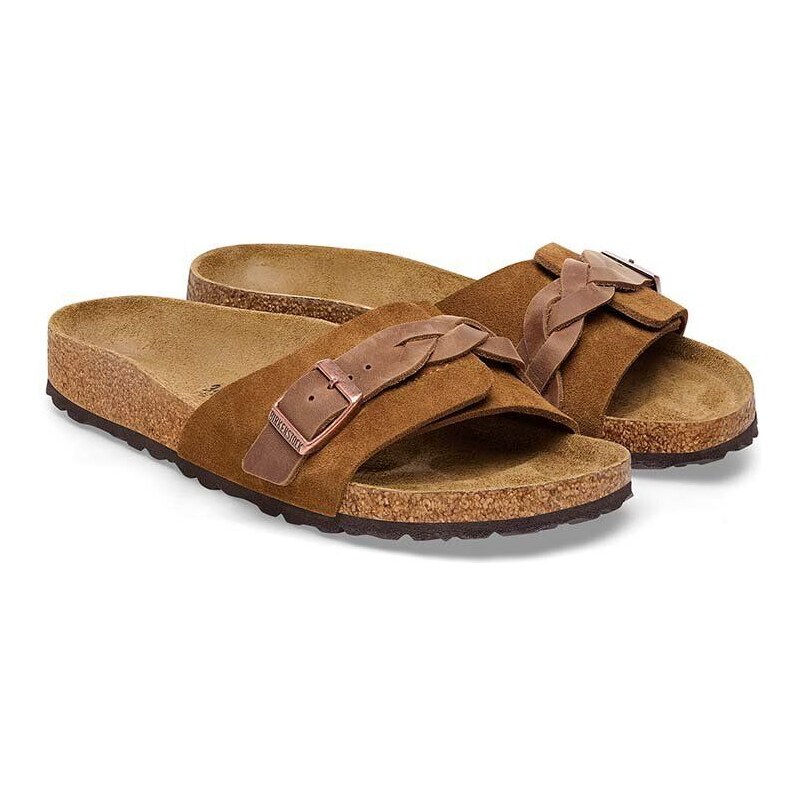 Semišové pantofle Birkenstock Oita Braided dámské, hnědá barva, 1026742