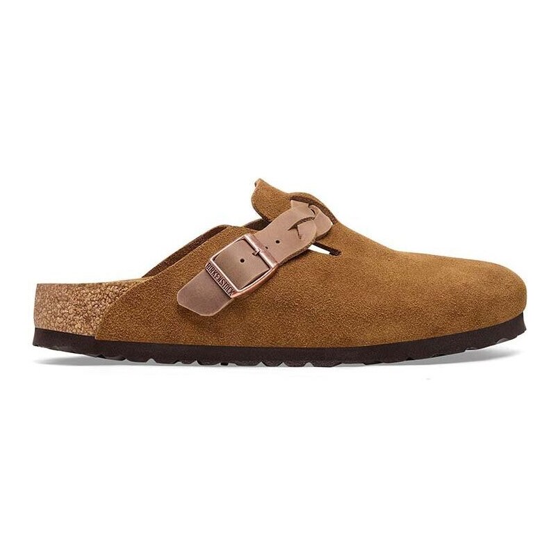 Semišové pantofle Birkenstock Boston Braided dámské, hnědá barva, 1026713