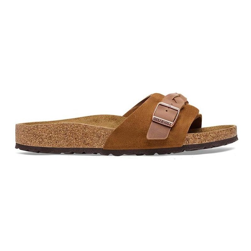 Semišové pantofle Birkenstock Oita Braided dámské, hnědá barva, 1026742