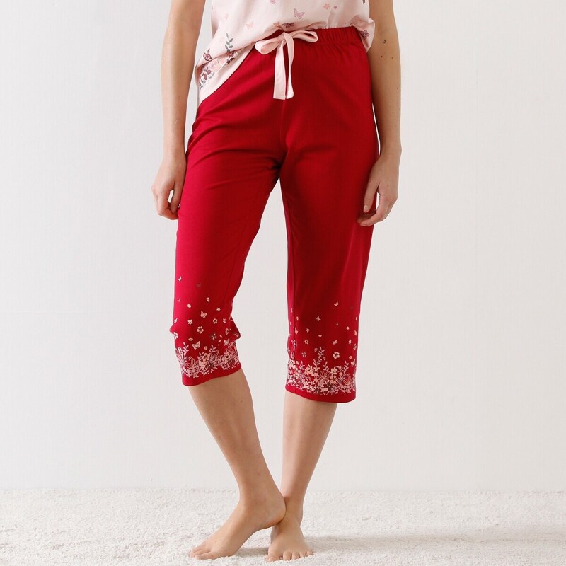 Blancheporte 3/4 pyžamové kalhoty s potiskem květin na koncích nohavic třešňová 34/36