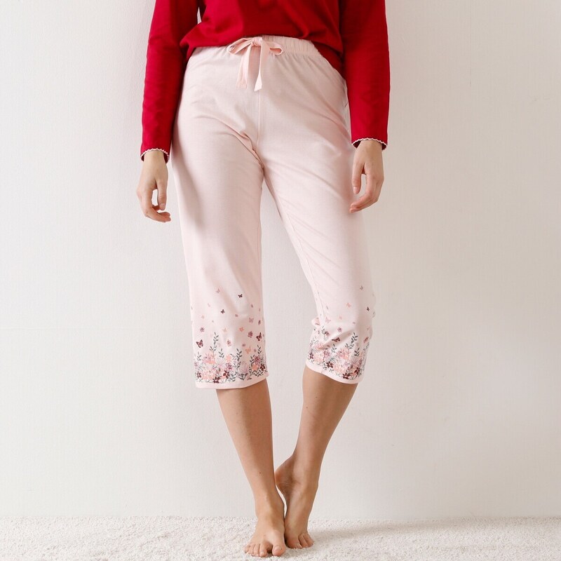 Blancheporte 3/4 pyžamové kalhoty s potiskem květin na koncích nohavic růžová 38/40