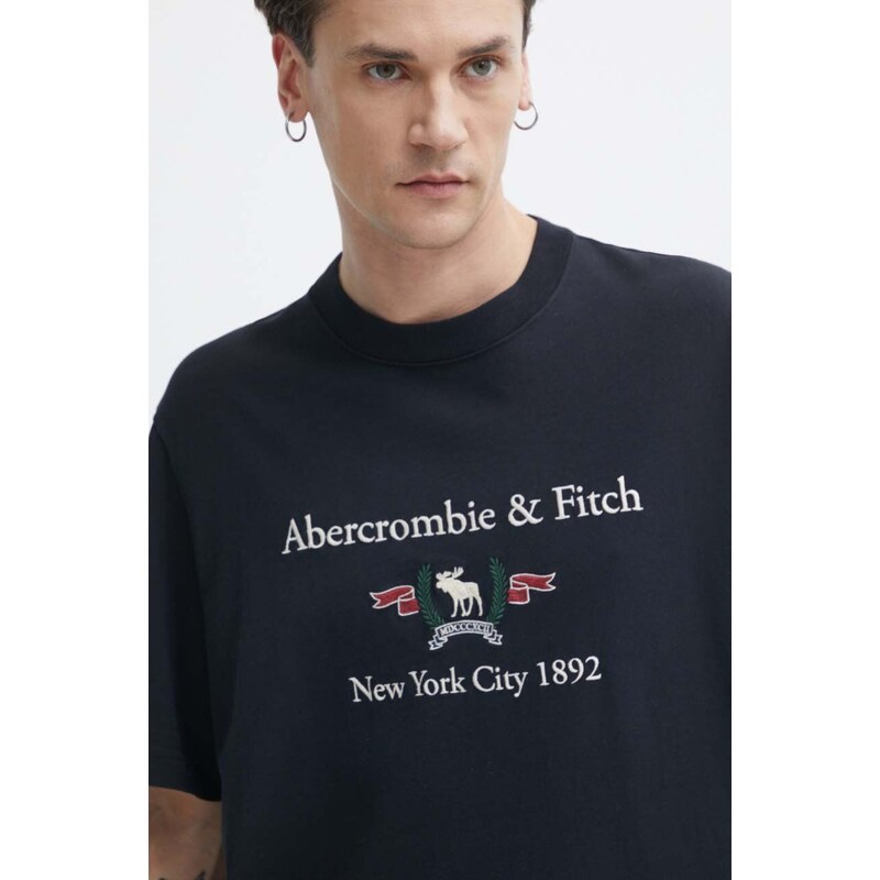 Bavlněné tričko Abercrombie & Fitch černá barva, s aplikací