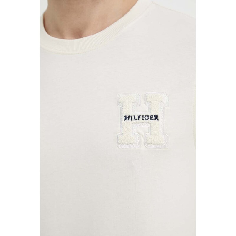 Bavlněné tričko Tommy Hilfiger béžová barva, s aplikací, MW0MW34436