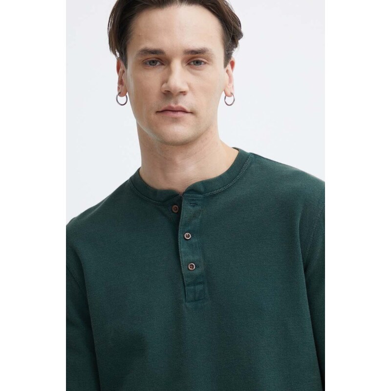 Bavlněné tričko s dlouhým rukávem Superdry zelená barva