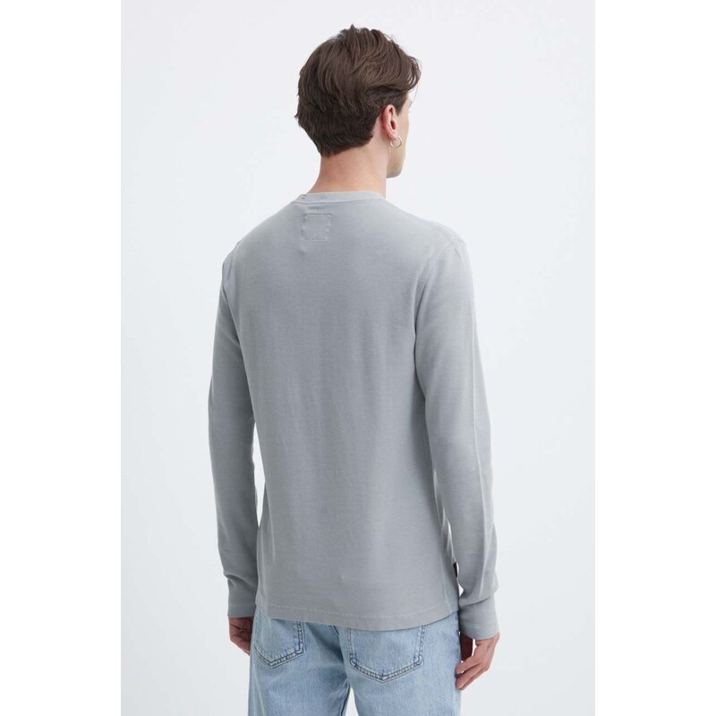 Bavlněné tričko s dlouhým rukávem Superdry šedá barva