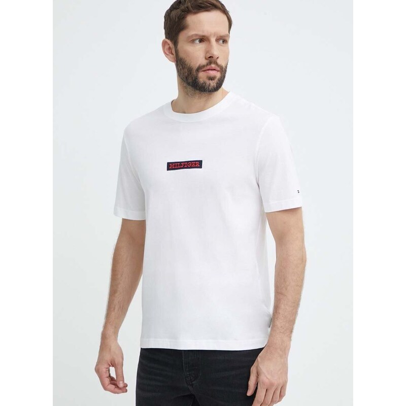 Bavlněné tričko Tommy Hilfiger bílá barva, s aplikací, MW0MW34373