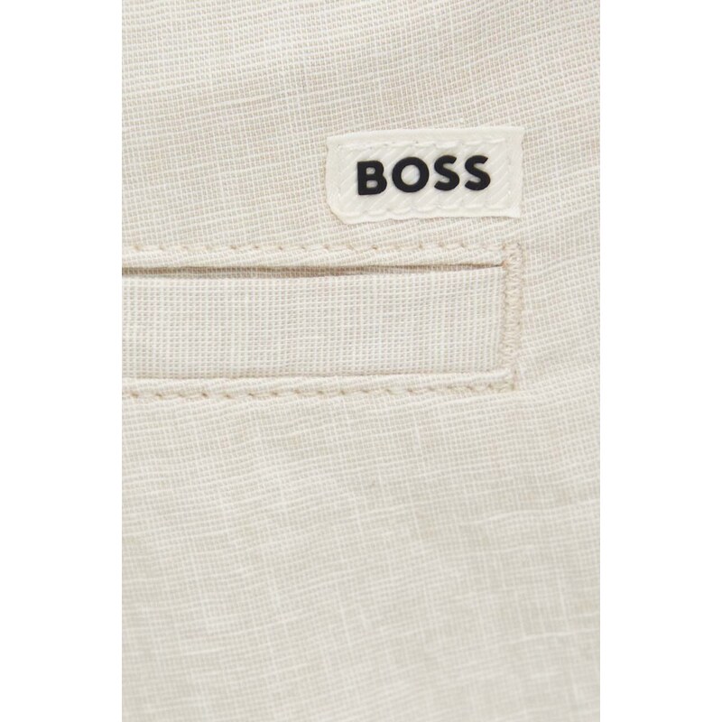 Kalhoty s příměsí lnu BOSS béžová barva, 50512565