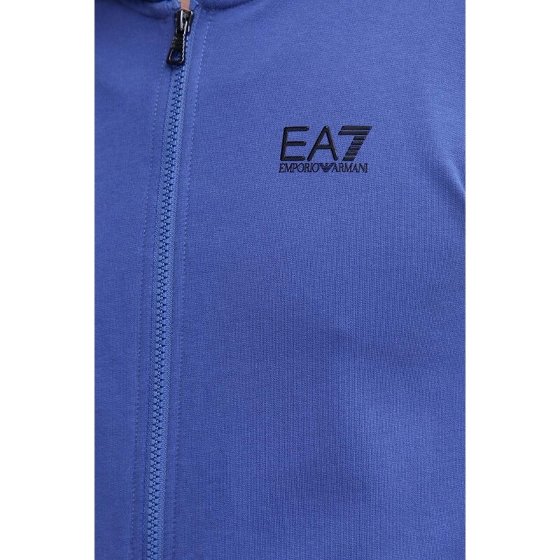 Bavlněná mikina EA7 Emporio Armani pánská, fialová barva, s kapucí, hladká