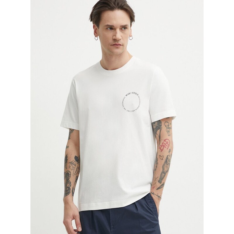 Bavlněné tričko Marc O'Polo bílá barva, s potiskem, 423201251066