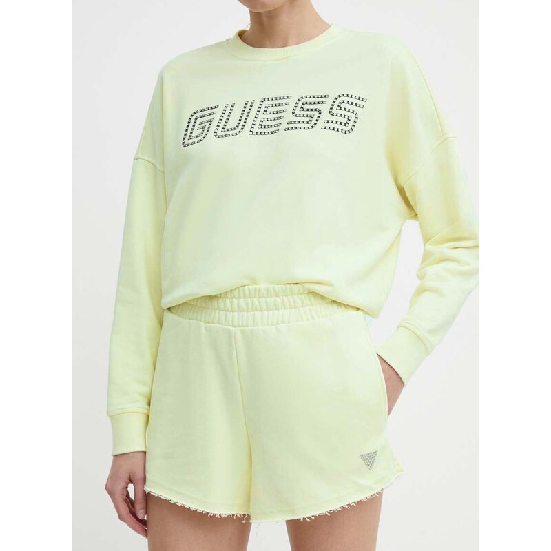 Kraťasy Guess SKYLAR dámské, zelená barva, s aplikací, high waist, V4GD09 K8802