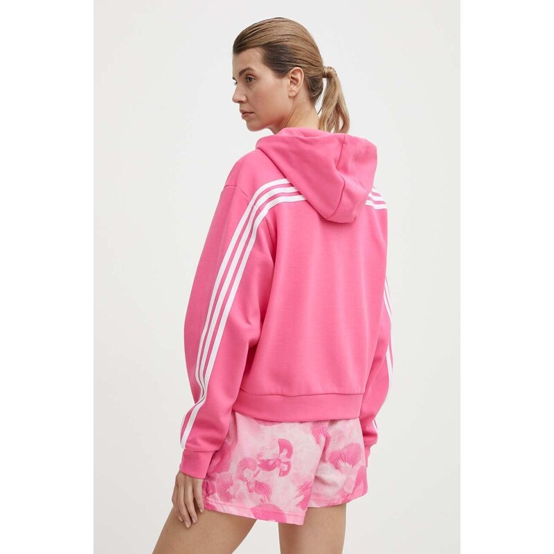 Mikina adidas dámská, růžová barva, s kapucí, vzorovaná, IS3877