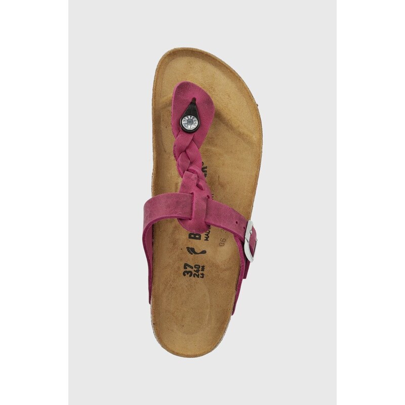 Kožené žabky Birkenstock Gizeh Braided dámské, růžová barva, na plochém podpatku, 1024021