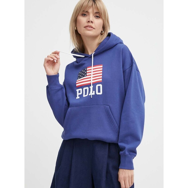 Mikina Polo Ralph Lauren dámská, tmavomodrá barva, s kapucí, s potiskem, 211935600