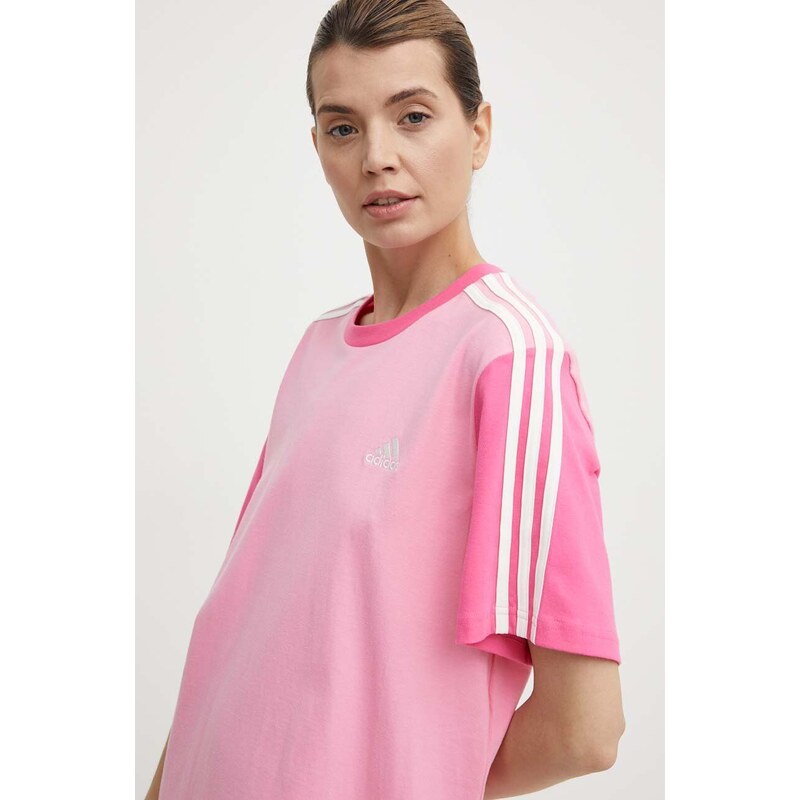 Bavlněné šaty adidas růžová barva, mini, oversize, IR6055