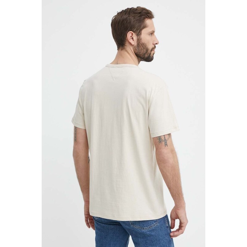 Bavlněné tričko Tommy Jeans béžová barva, s aplikací, DM0DM18665