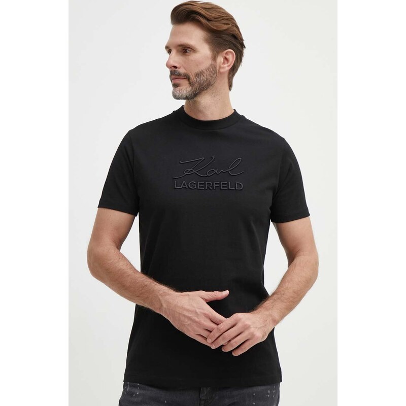 Bavlněné tričko Karl Lagerfeld černá barva, s aplikací, 542225.755030