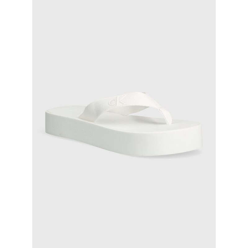 Žabky Calvin Klein Jeans FLATFORM FLIPFLOP JELLY dámské, bílá barva, na plochém podpatku, YW0YW01398