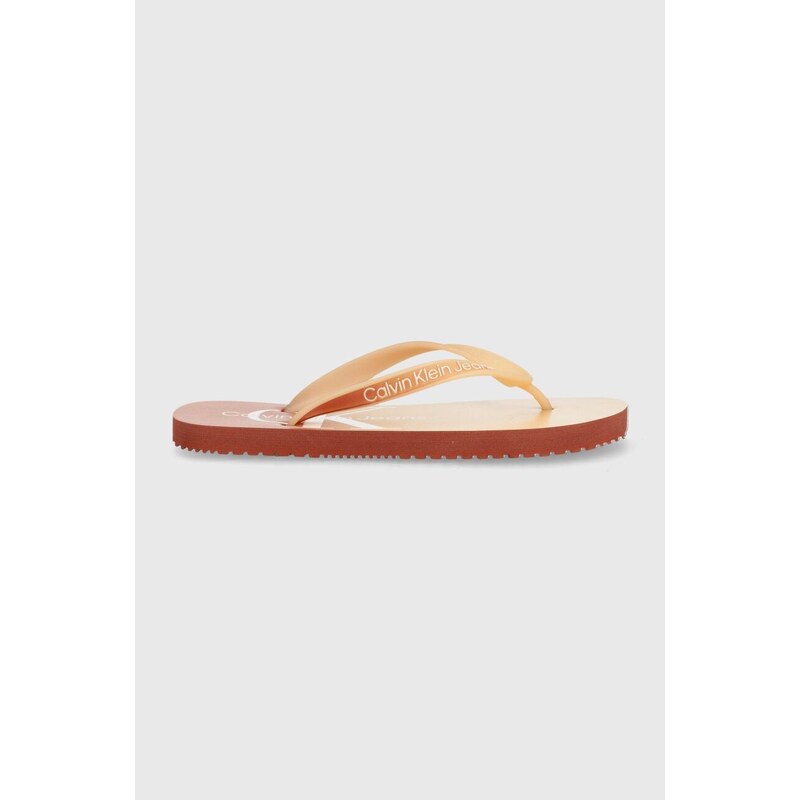 Žabky Calvin Klein Jeans BEACH SANDAL GRADIENT dámské, oranžová barva, na plochém podpatku, YW0YW01401