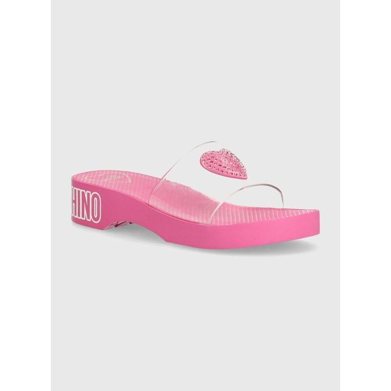 Pantofle Love Moschino dámské, růžová barva, na platformě, JA28344G0II5260A