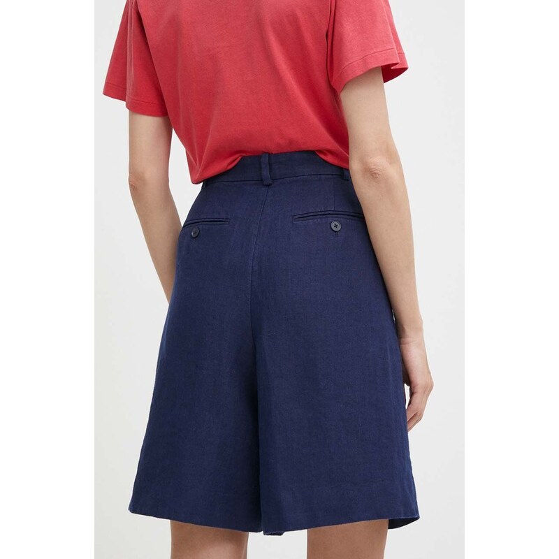 Plátěné kraťasy Polo Ralph Lauren tmavomodrá barva, hladké, high waist, 211943763